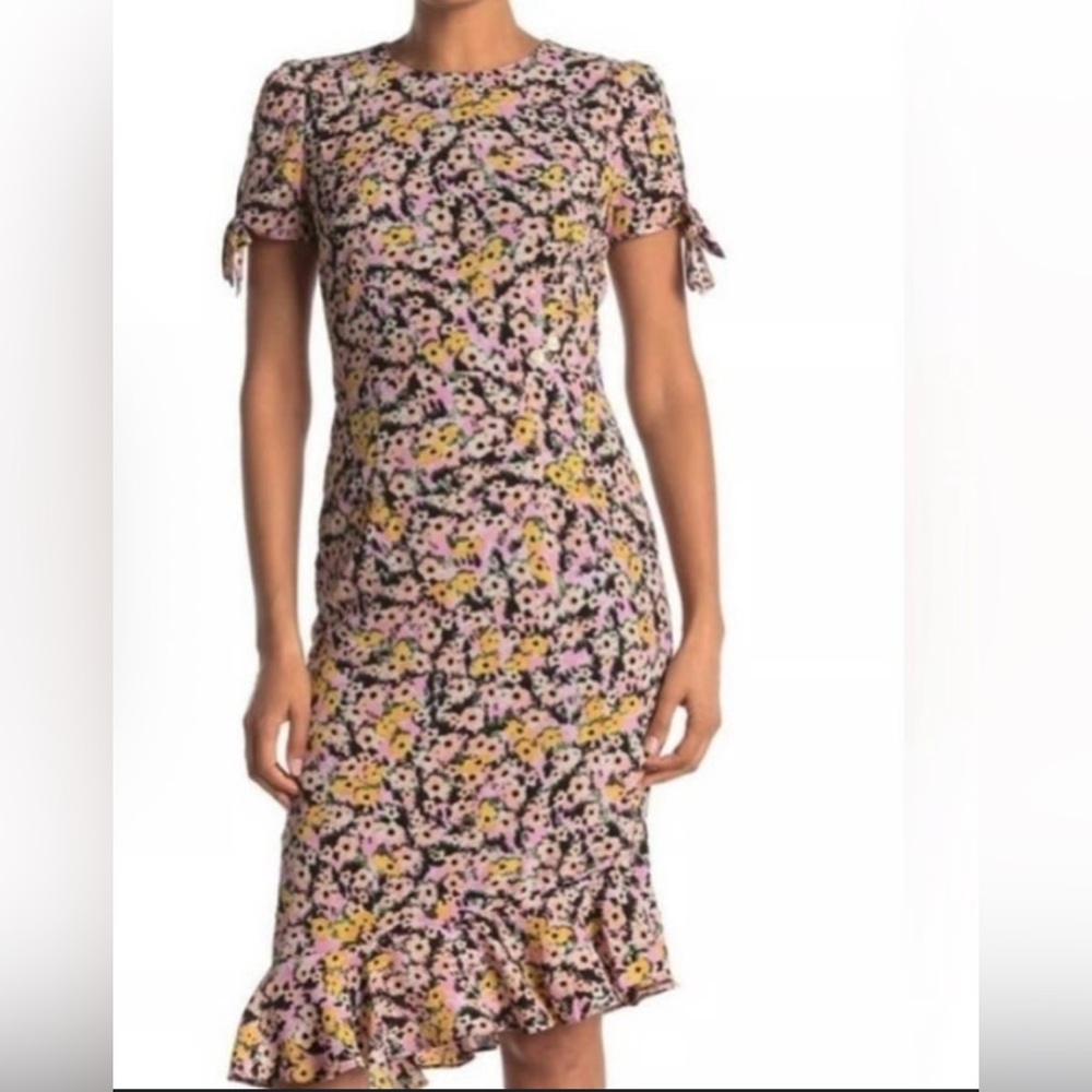 BETSEY JOHNSON NWT Floral Midi Dress‎ Bee Sequin Pink Yellow Size 12 Cottagecore